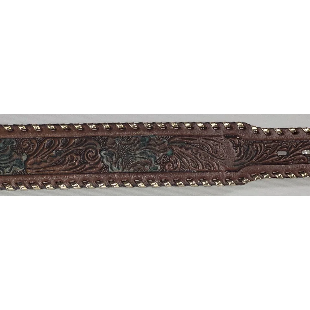Tooled Leather Belt Women Brown Good LOREN Personalized Western Floral Vintage
